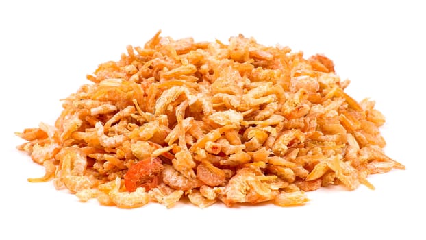Heap of dried shrimps isolated on a white background