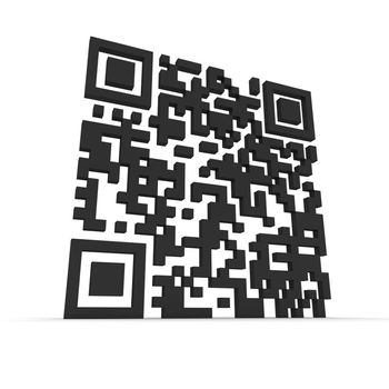 Render of a QR code (quick response) on a white background. Note: this qr-code is fake