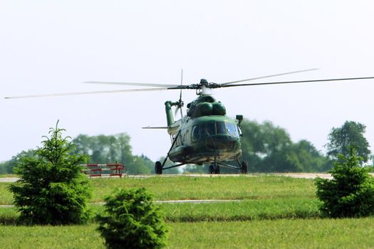 Modern military helicopter bristling
