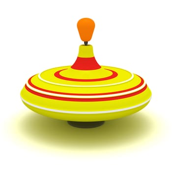 Yellow humming top with red and white circles