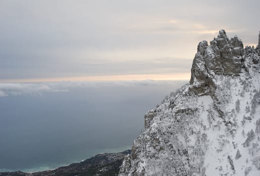 Ay Petri mountain in front of Black sea at sunset