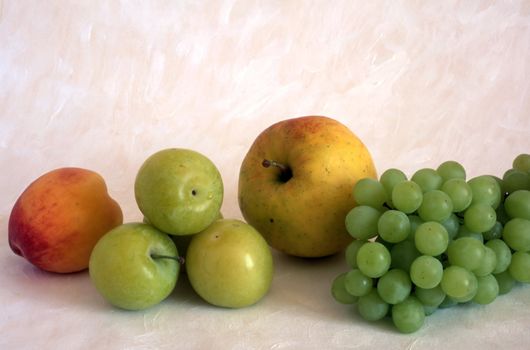 multi fruits on painted background