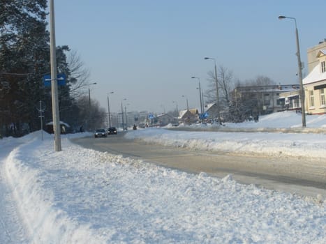 Winter in Poland city.