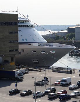 Commercial port in the sunshine day in Stockholm, Sweden