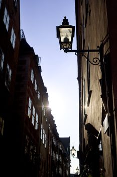 Old fashioned lantern on old Stockholm street ( Gamla Stan )