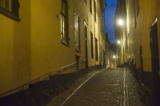 Small street in Stockholm in an old city( gamla stan). Sweden