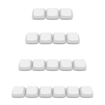 Set of blank keys. Groups of three, four, five and six buttons.