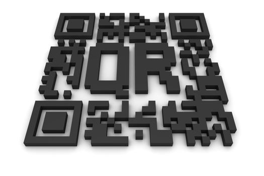 Render of a QR code (quick response) on a white background. Note: this qr-code is fake