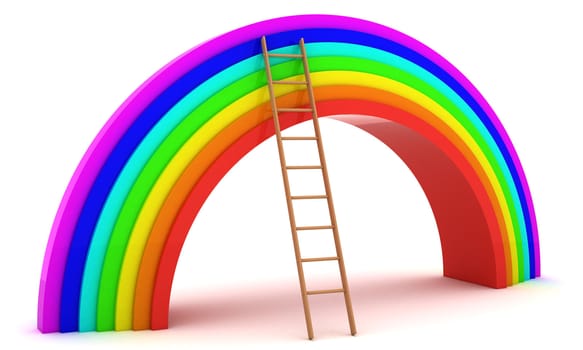 3d rainbow and ladder isolated on the white background