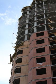 Close up of a building under construction.