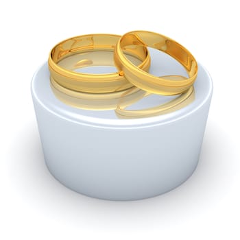 Two gold wedding rings on the podium