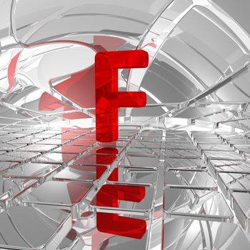 red uppercase letter f in futuristic space - 3d illustration