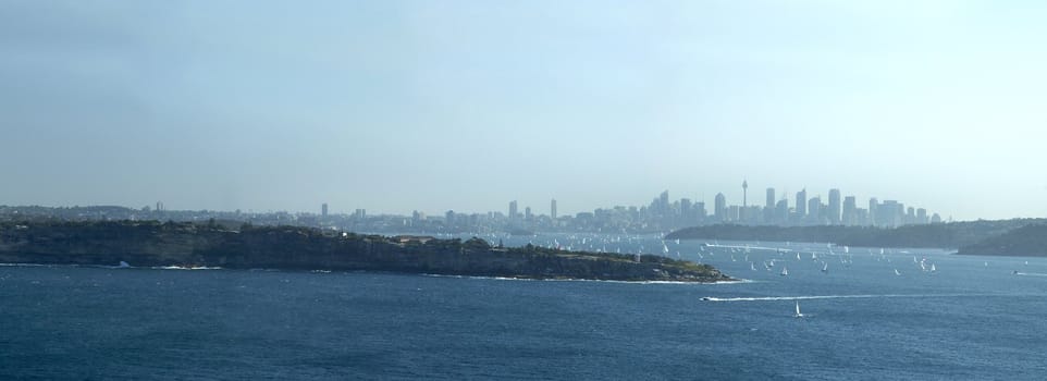 Sydney panorama, photo taken from Manly, blue haze