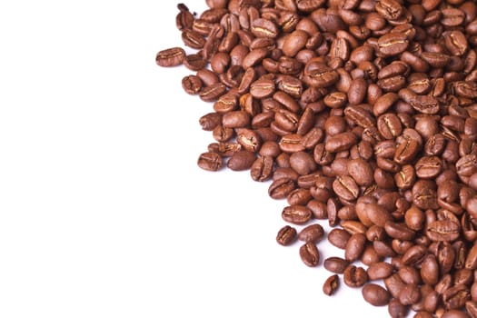 Curved decoration of coffee beans on white background