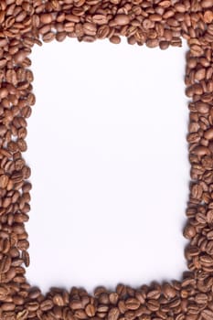 Frame with white inner area made of coffee beans