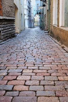Narrow street old town in Tallinn. Estonia