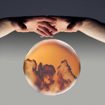 crystal ball showing dark clouds on the horizon with a clipping path