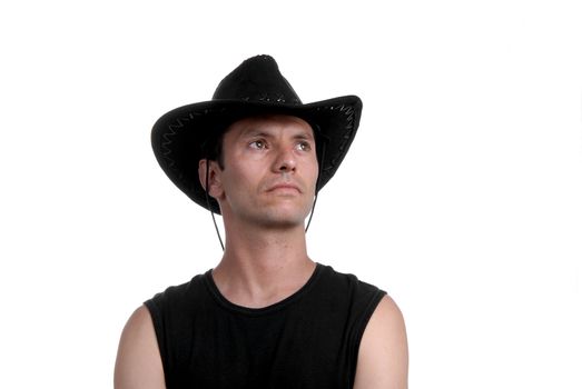 young man portrait with hat cowboy isolated