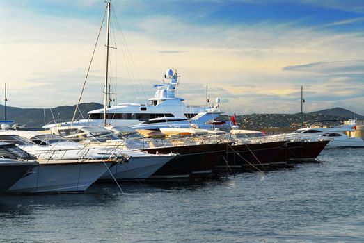 Luxury boats at the dock in St. Tropez in French Riviera