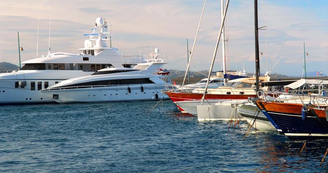 Luxury boats at the dock in St. Tropez in French Riviera