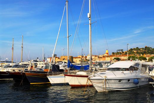 Luxury boats at the dock in St. Tropez in French Riviera