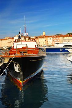 Luxury boats docked in St. Tropez in French Riviera