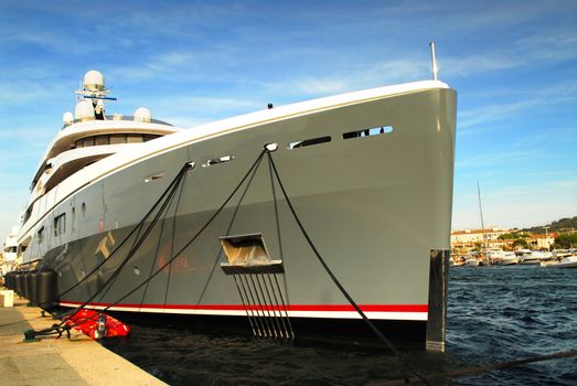 Large luxury yacht anchored at St. Tropez in French Riviera