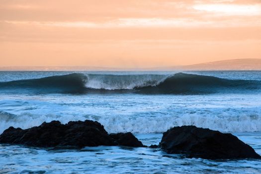 sweeping waves during a storm of the west coast of ireland