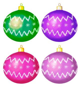 Christmas decoration: beautiful glass balls with patterns, isolated, set