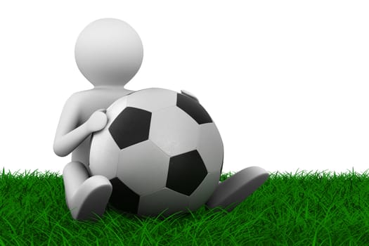 soccer player with ball on grass. Isolated 3D image