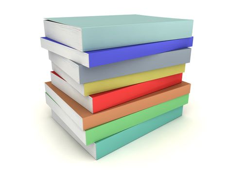 Multi-colored books stack without title and image on a white background