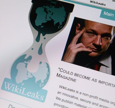 View of the WikiLeaks homepage featuring its founder Julian Assange  taken on December 6, 2010 