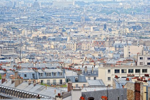 Aerial haze above houses rooftops in Paris