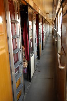 interior of corridor inside the train wagon