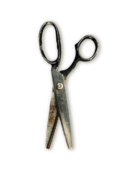 old rusty sewing scissors isolated on white background