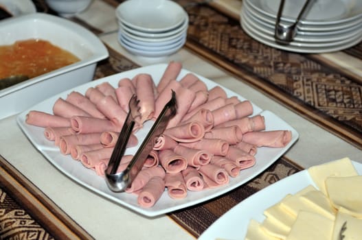 Freshly cooked pieces of Ham served for breakfast