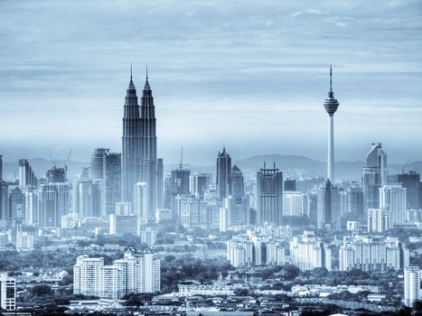 Kuala Lumpur skyline with a thin pollution haze