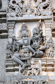 Ancient sculptures in ruins at an indian temple