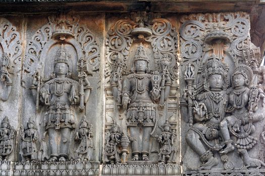 Ancient sculptures in ruins at an indian temple