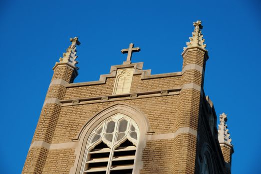 An old catholic church on a bright sunny day