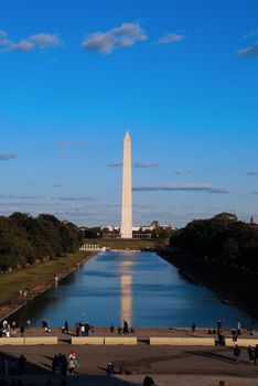 Washington Memorial Monument and Washington Mall during a summer evening