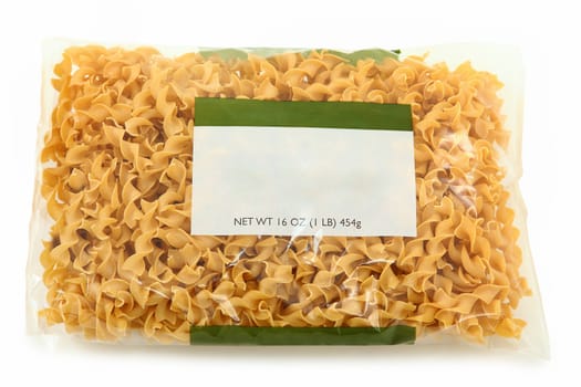 Blank Label Wide Egg Noodle Package over white background.