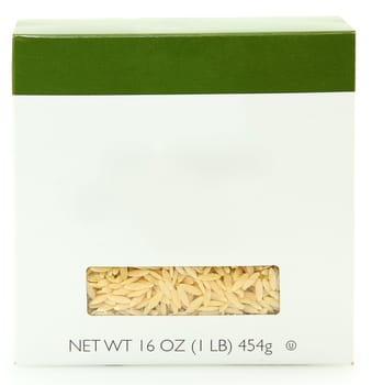 Blank Label 16oz Box of Orzo Noodles over white.