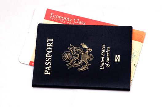 Passport and ticket concept of travel and vacation