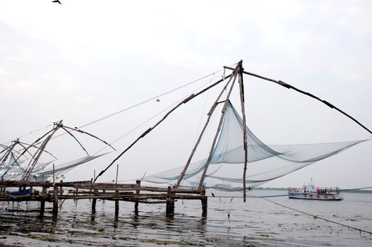 Chinese Fishing nets at fort Cochin on an overcast day