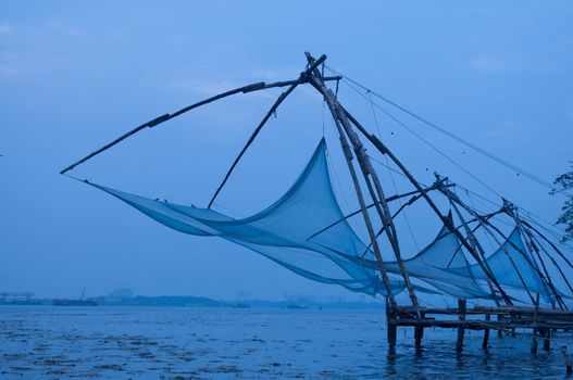 Chinese Fishing nets at fort Cochin on an overcast day