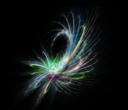 Vibrant sci-fi burst over black background.