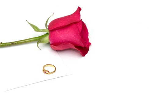 card, ring and rose  a conept of valentine and engagement