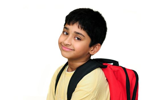 An handsome Indian kid happy to go to school