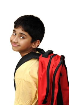 An handsome Indian kid happy to go to school